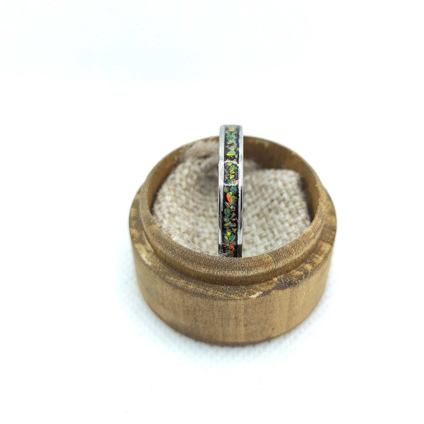 Olive Yellow Opal Band Ring