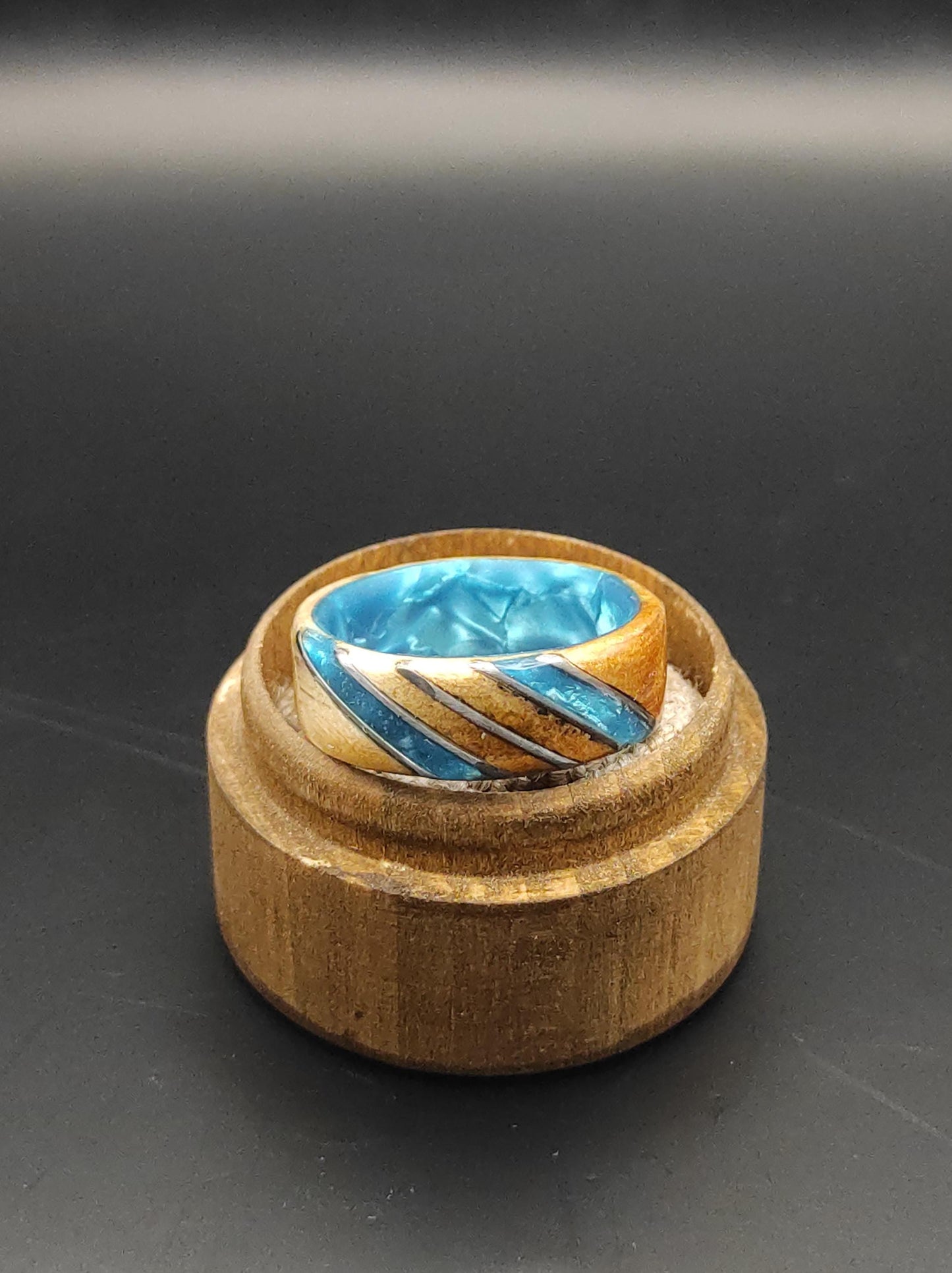 Burl Wood Ring & Light Blue Accents