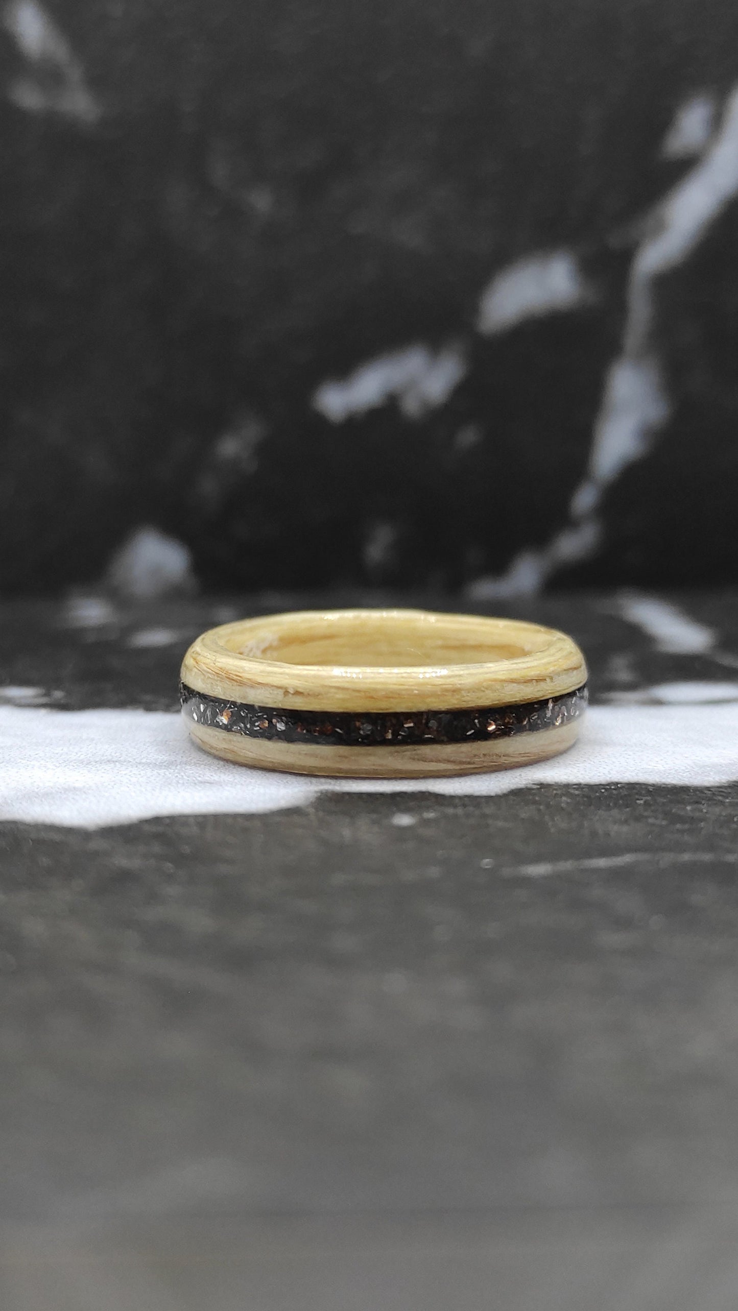 Handmade Birch Wood Ring with Brown Glitter