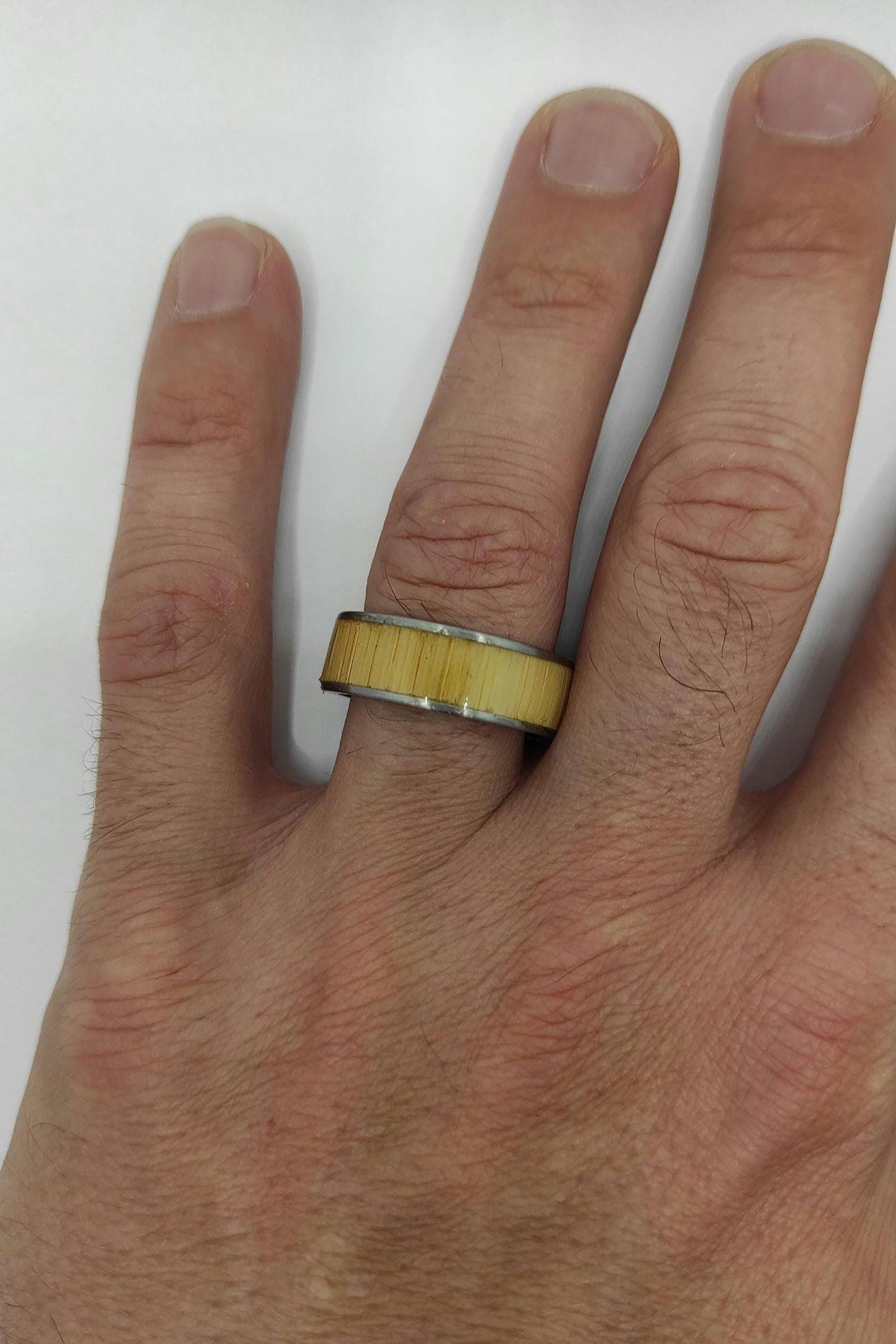 Metal & Wide Bamboo Inlay Ring