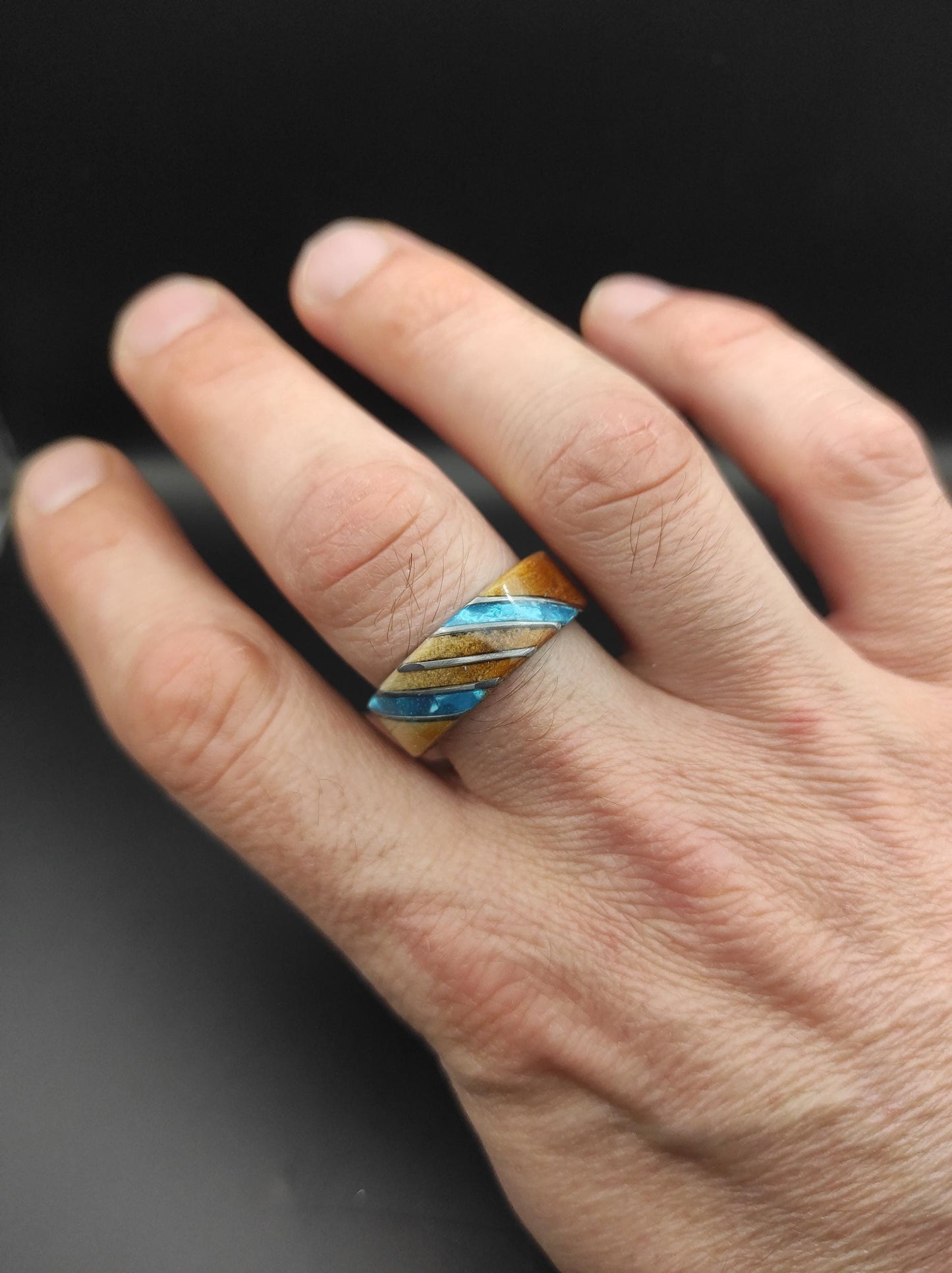 Burl Wood Ring & Light Blue Accents