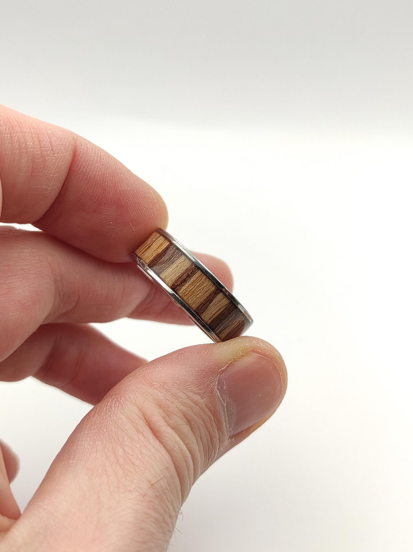 Steel Ring With Zebrano Wood Insert