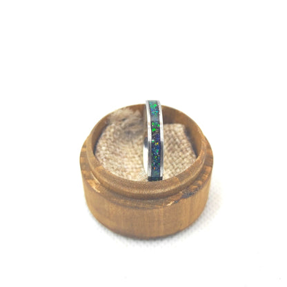 Pierścionek z ciemnozielonym opalem - WoodRingsByJet