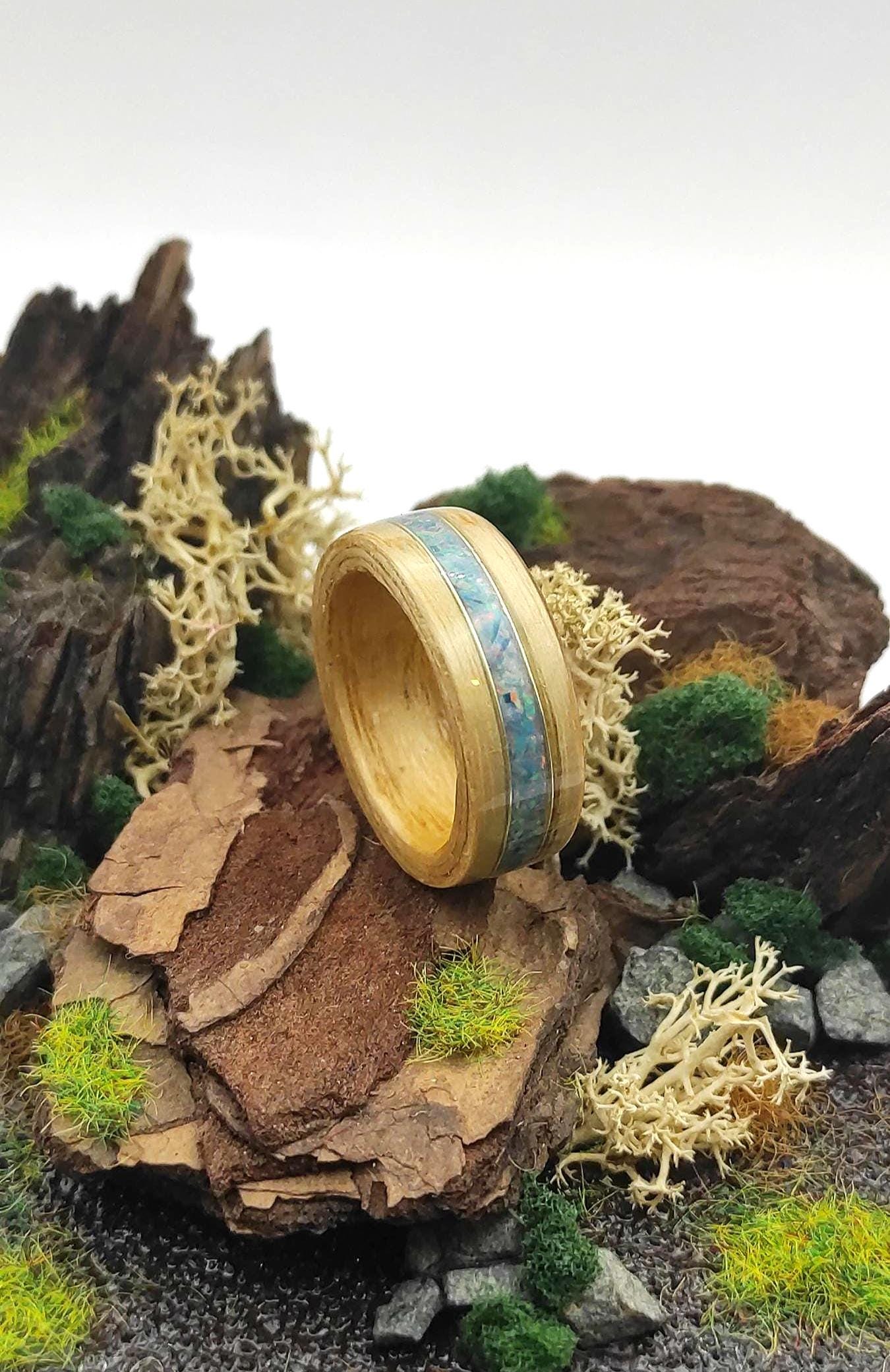 BentWood Ash veneer Ring & Turquoise opal.