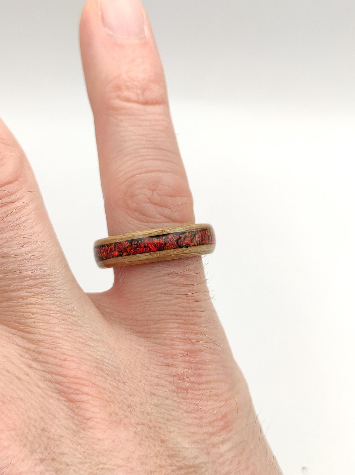 Oak & Red Opal Ring