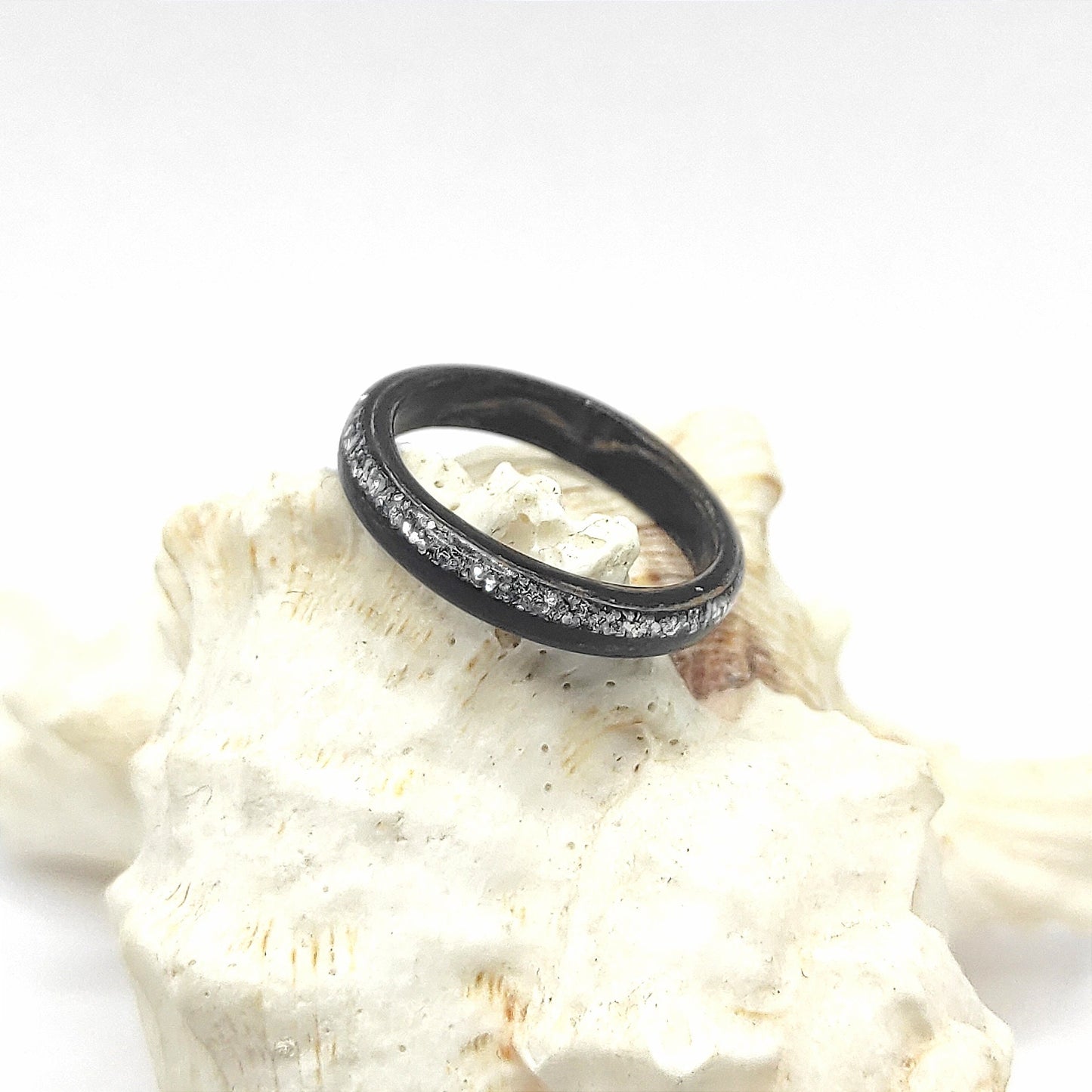Handmade Ebony Bentwood Ring with Silver Glitter Inlay | Eco-Friendly Minimalist Jewelry for Her