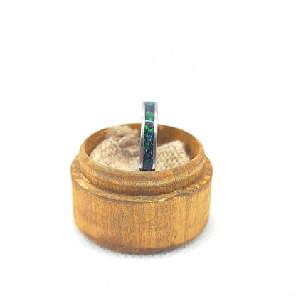 Pierścionek z ciemnozielonym opalem - WoodRingsByJet