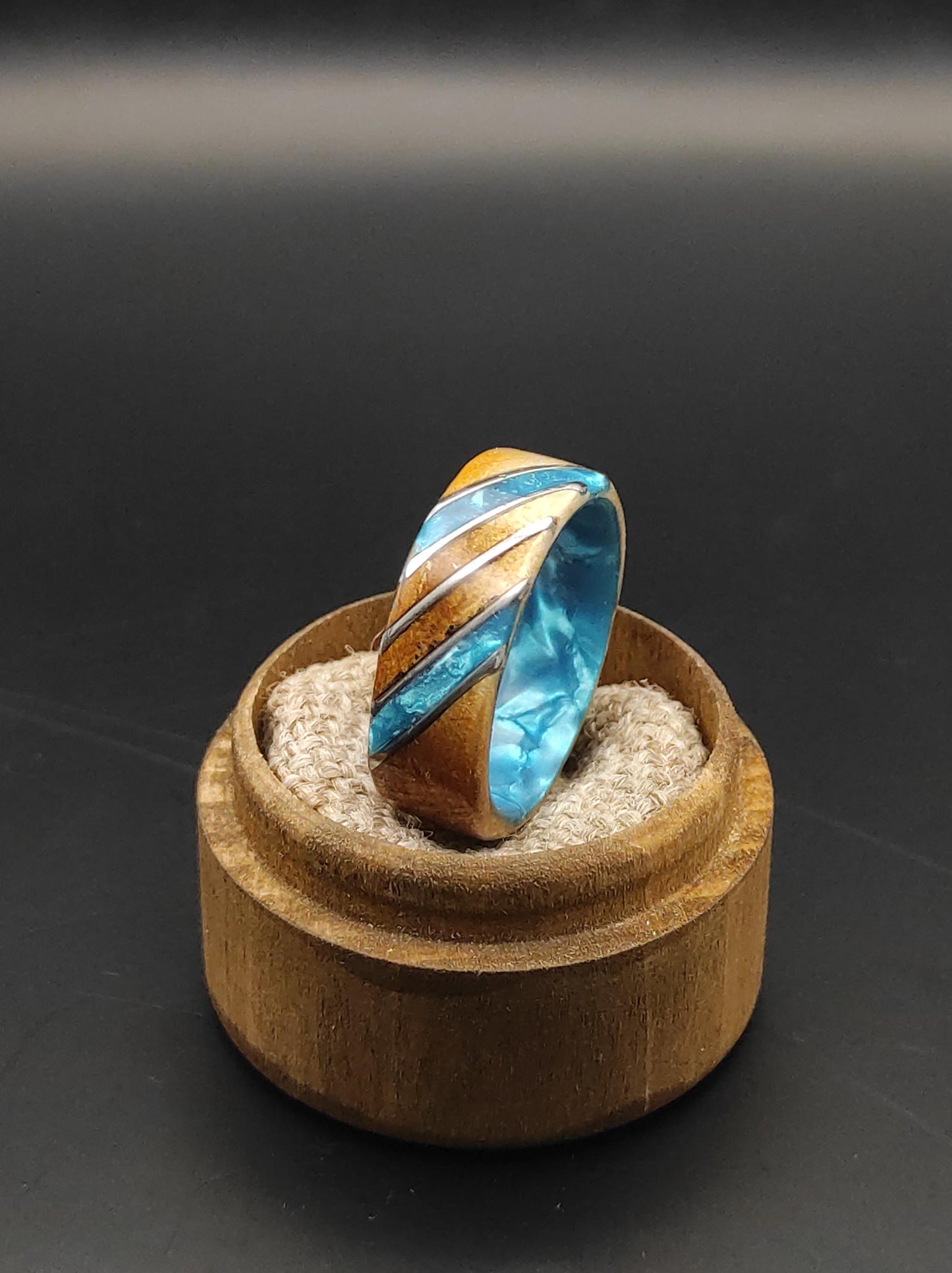 Burl Wood Ring & Light Blue Accents