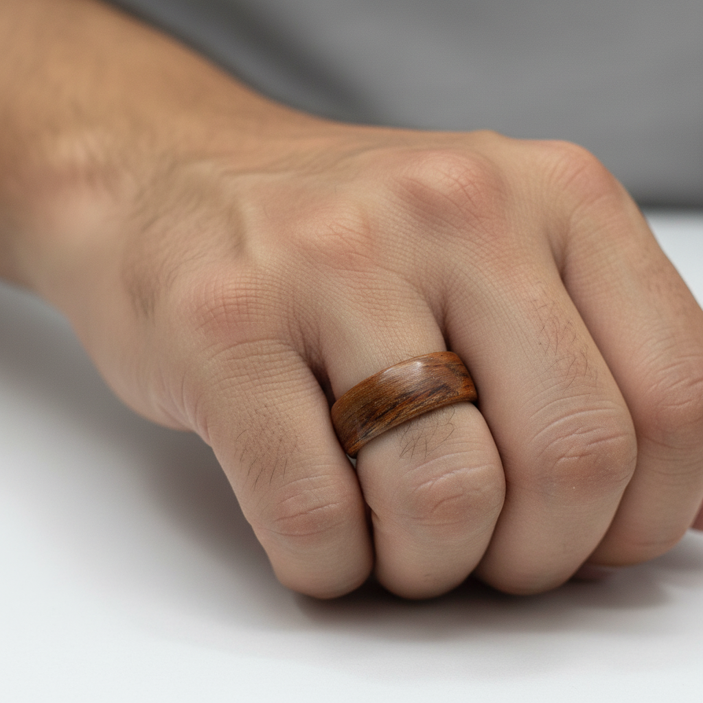 Drewniany pierścionek róża – wodoodporna obrączka minimalistyczna