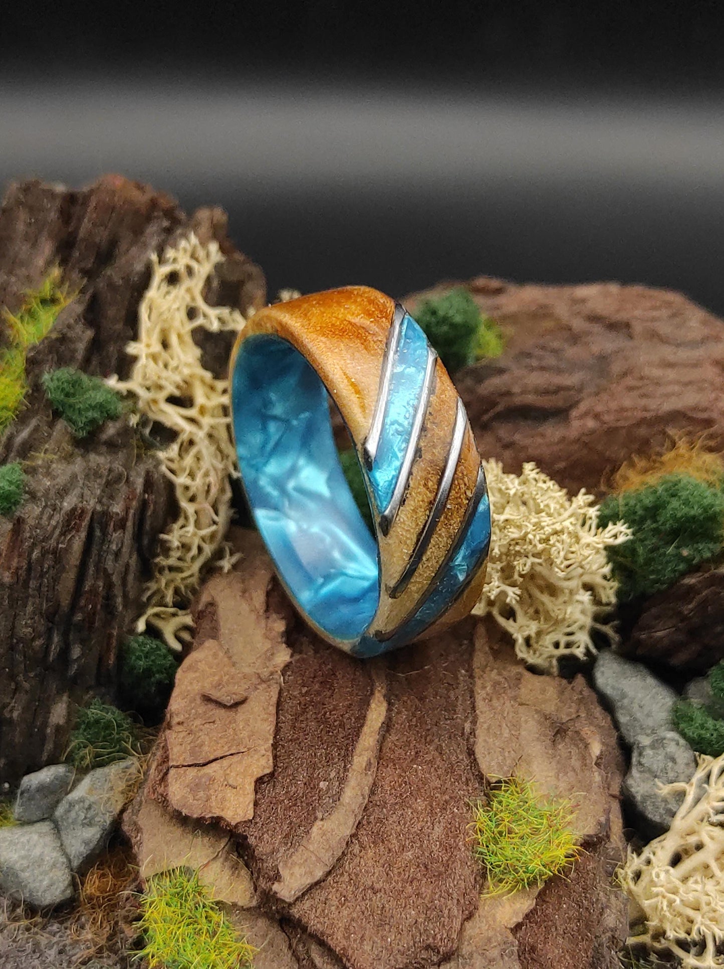 Burl Wood Ring & Light Blue Accents