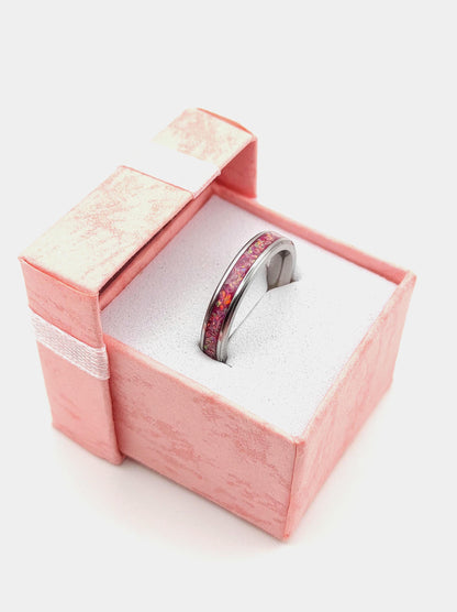 Pierścionek z różowym opalem - WoodRingsByJet