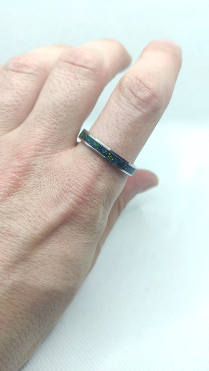 Pierścionek z ciemnozielonym opalem - WoodRingsByJet