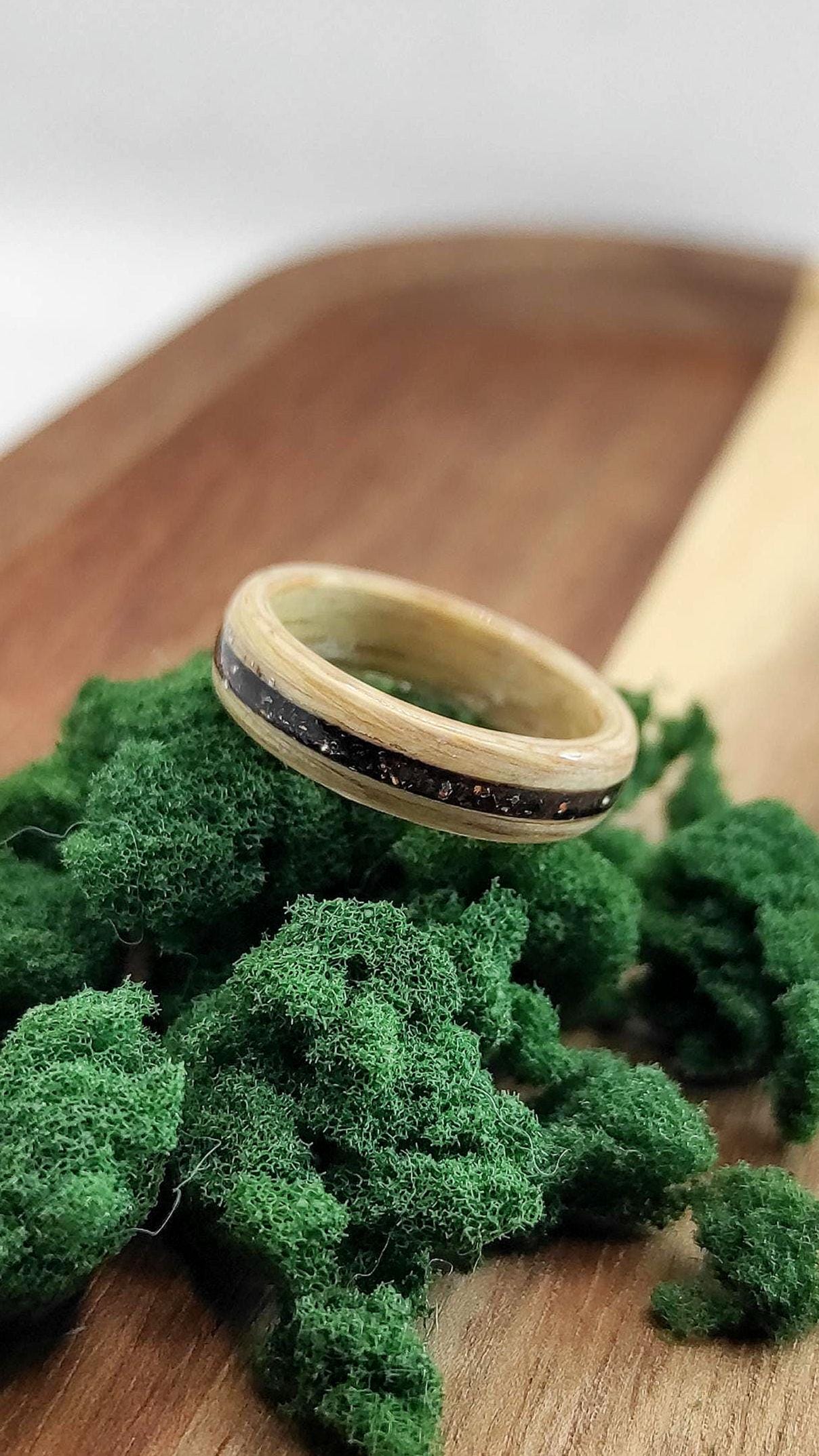 Handmade Birch Wood Ring with Brown Glitter