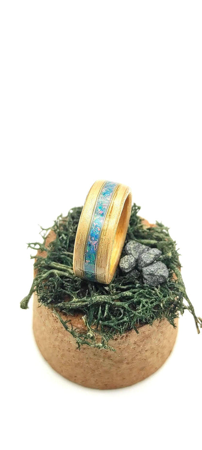 BentWood Ash veneer Ring & Turquoise opal. - WoodRingsByJet