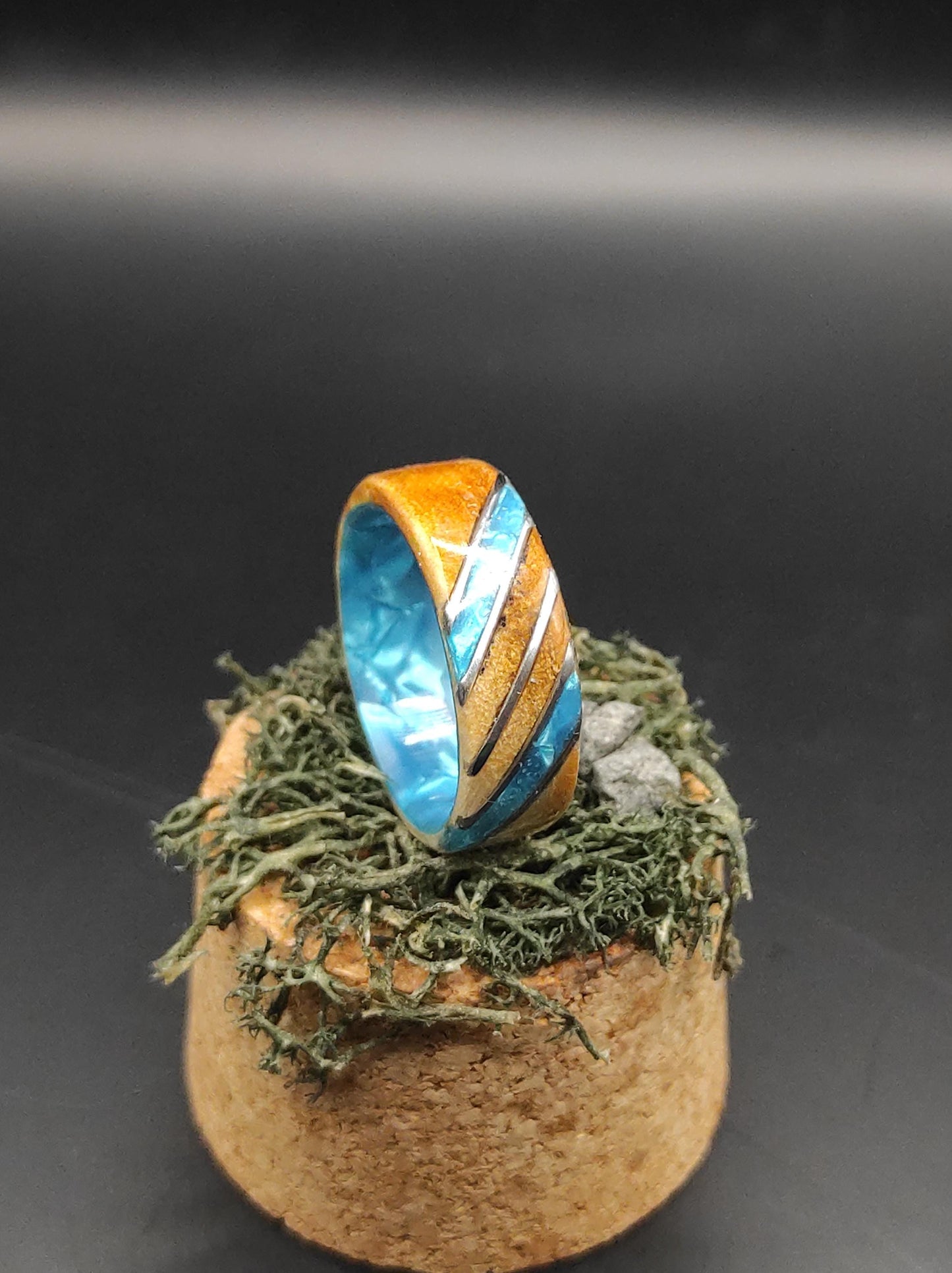 Burl Wood Ring & Light Blue Accents