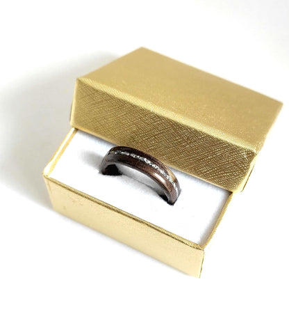 Walnut Wood Ring & Silver Glitter - WoodRingsByJet
