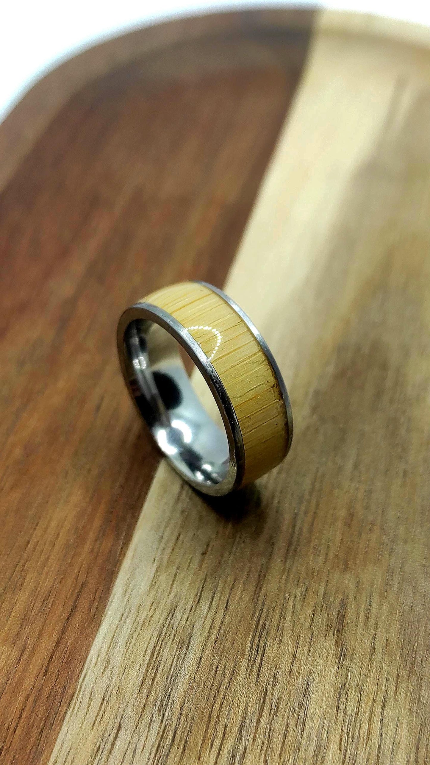 Metal & Wide Bamboo Inlay Ring