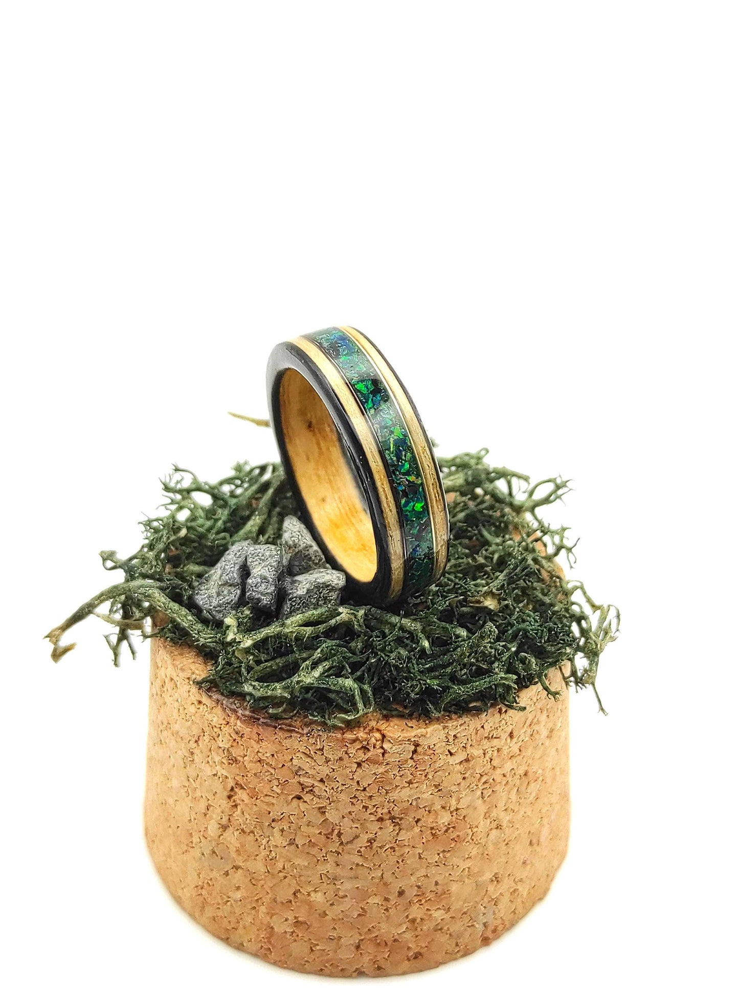 Bentwood Ash Ring & Dark Green Crushed Opal