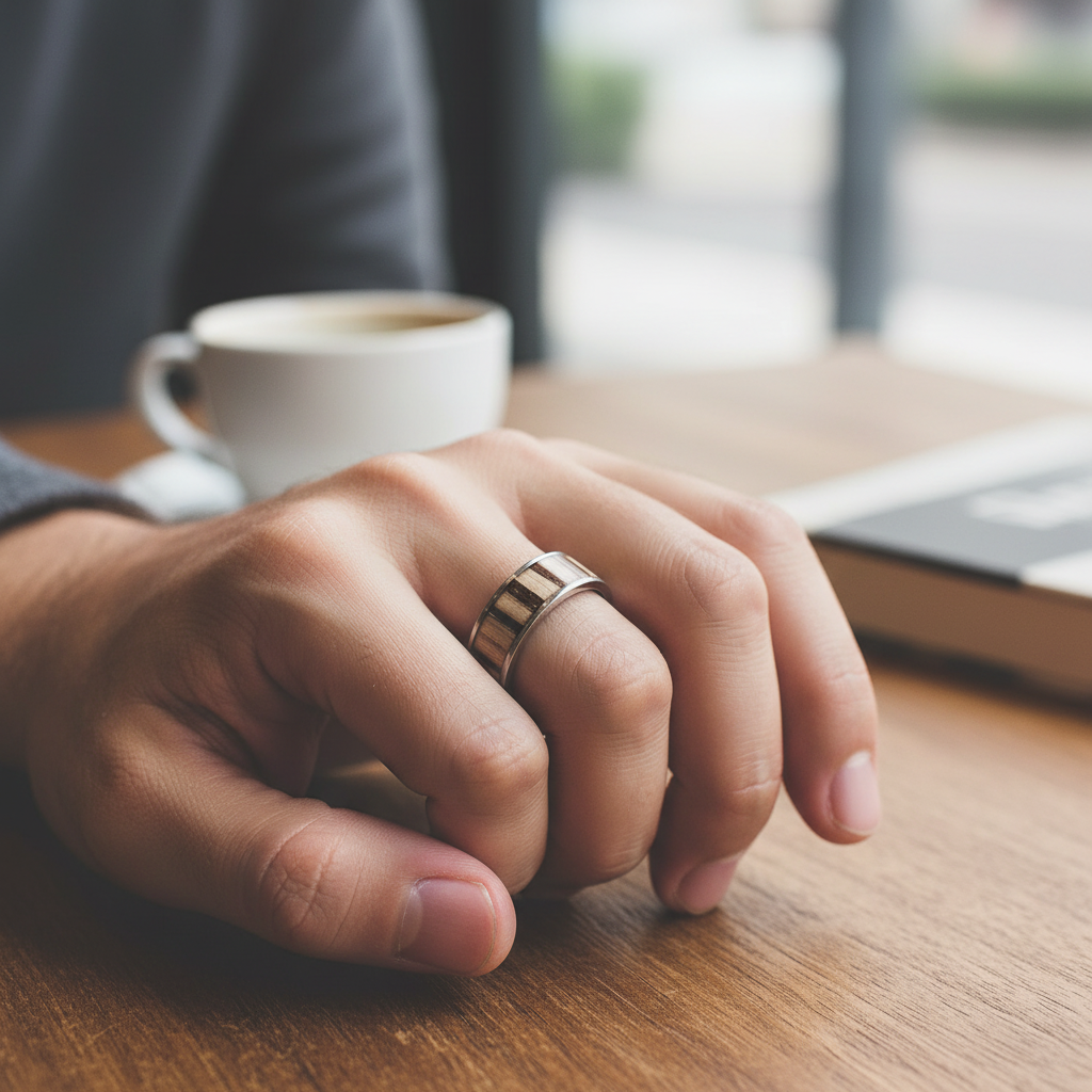 Męski pierścionek z drewnem Zebrano i stalą chirurgiczną – elegancki pierścionek z drewna dla mężczyzn