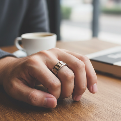 Męski pierścionek z drewnem Zebrano i stalą chirurgiczną – elegancki pierścionek z drewna dla mężczyzn