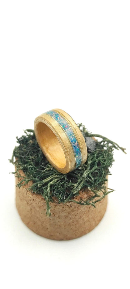 BentWood Ash veneer Ring & Turquoise opal. - WoodRingsByJet