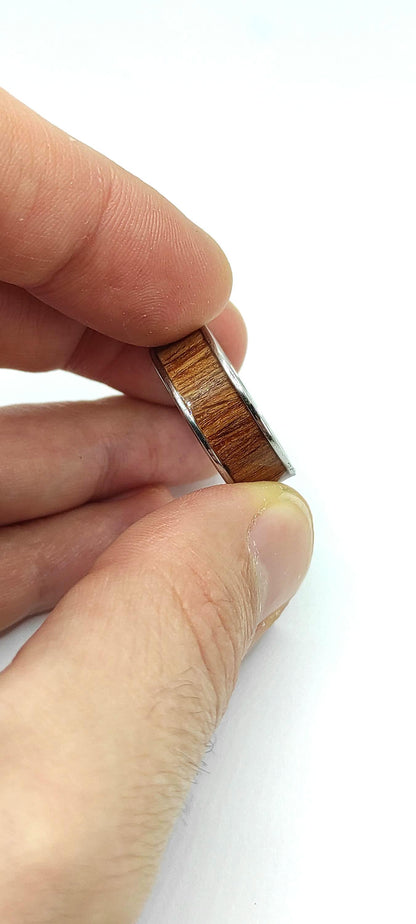 Męski pierścionek z drewna teakowego i metalu – ręcznie robiony, stylowy pierścionek drewniano-metalowy dla niego - WoodRingsByJet