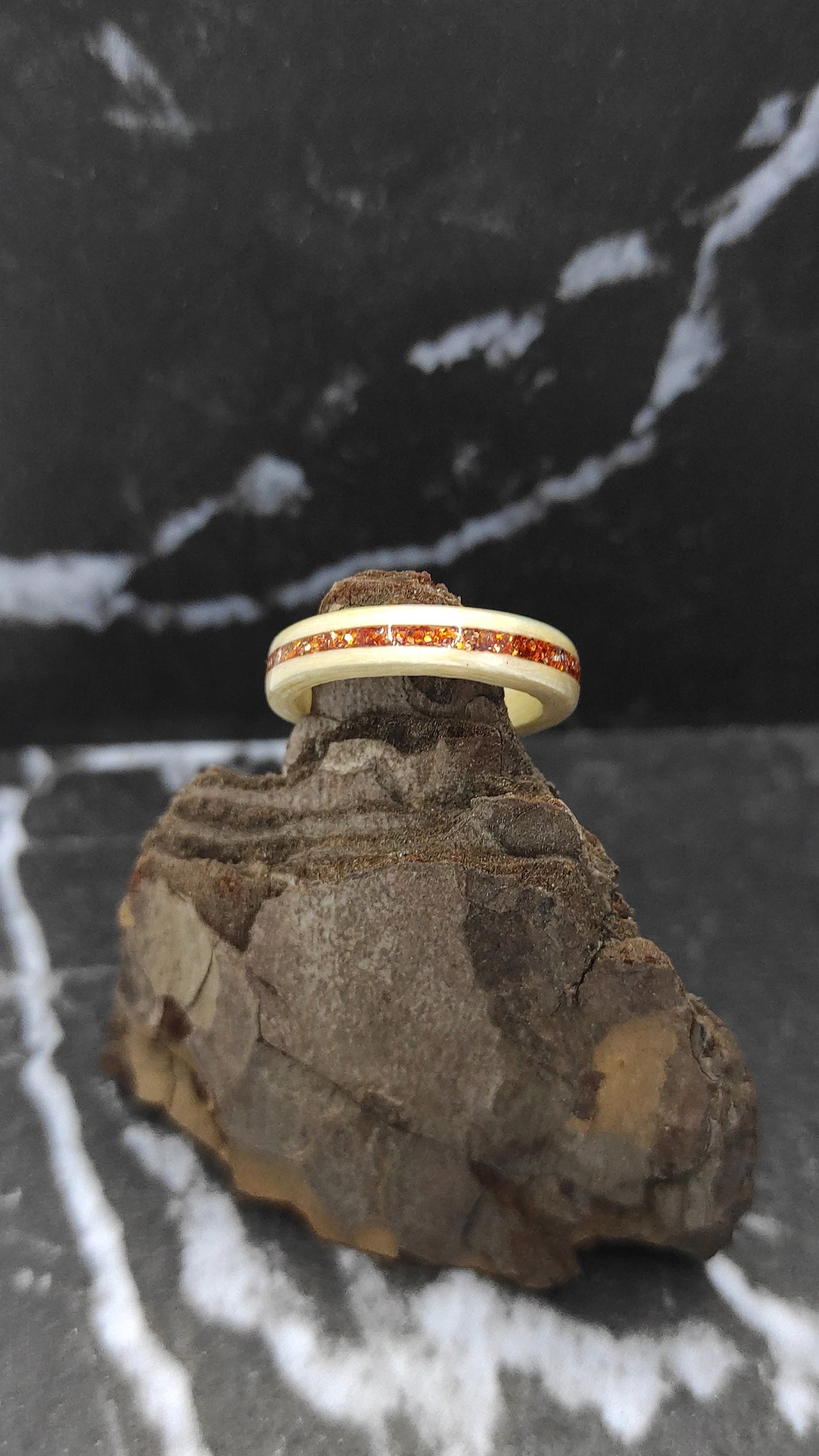 Maple Wood Ring & Copper Glitter Inlay
