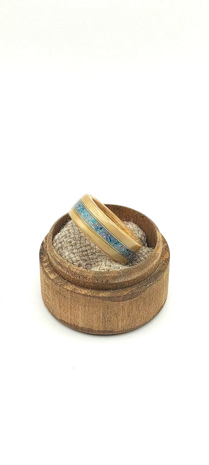 BentWood Ash veneer Ring & Turquoise opal. - WoodRingsByJet