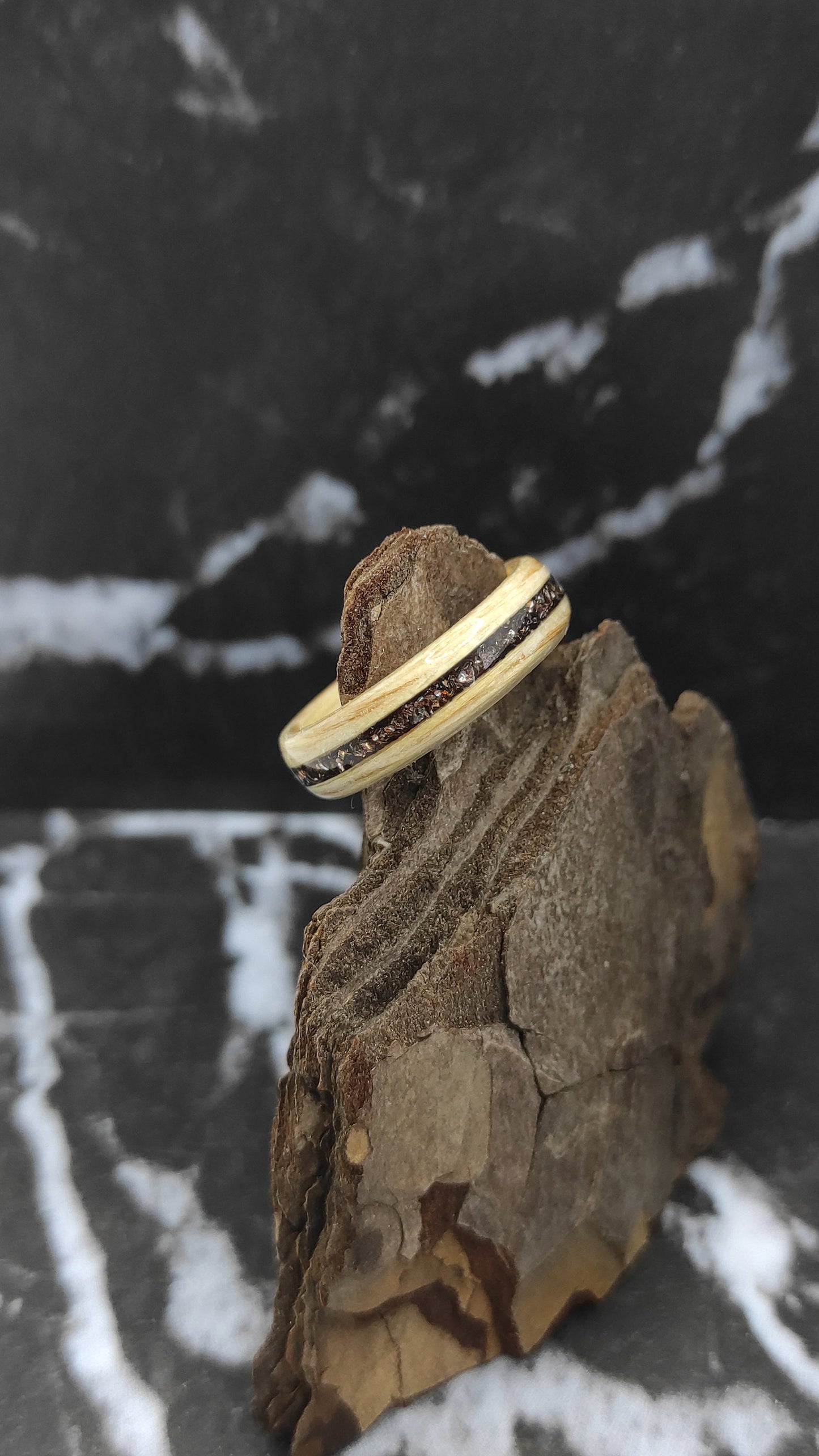 Handmade Birch Wood Ring with Brown Glitter