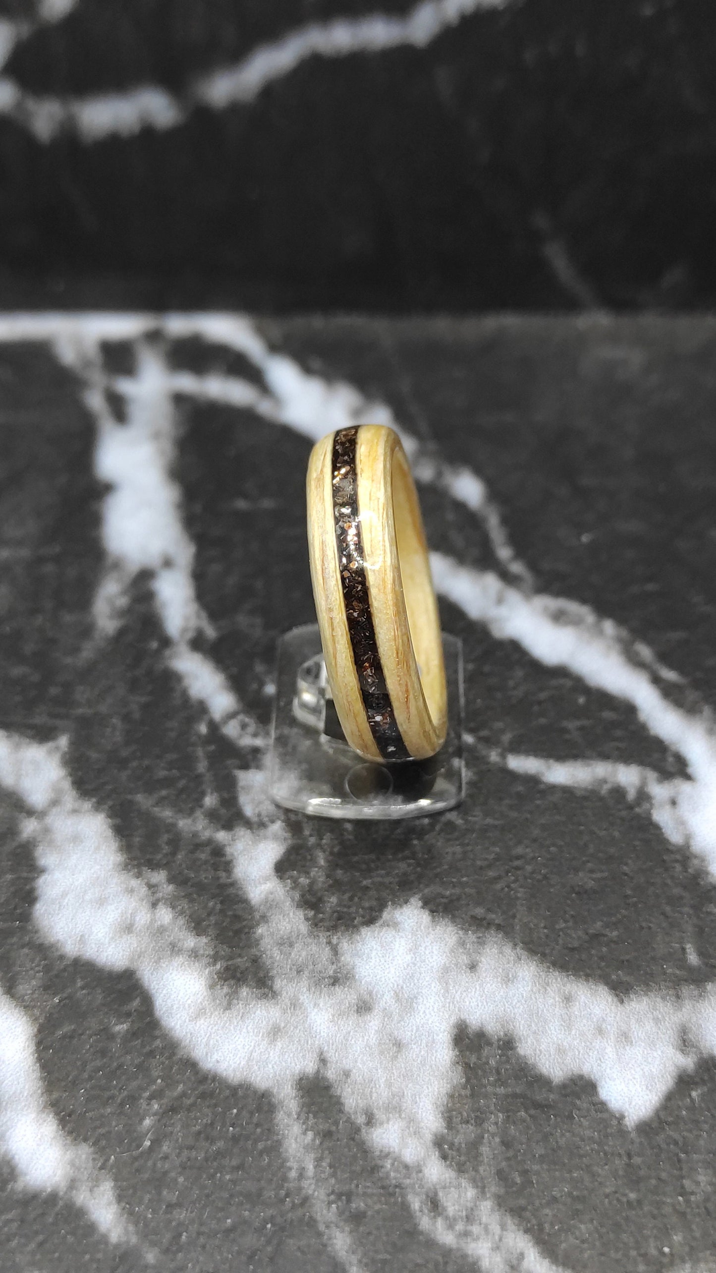 Handmade Birch Wood Ring with Brown Glitter