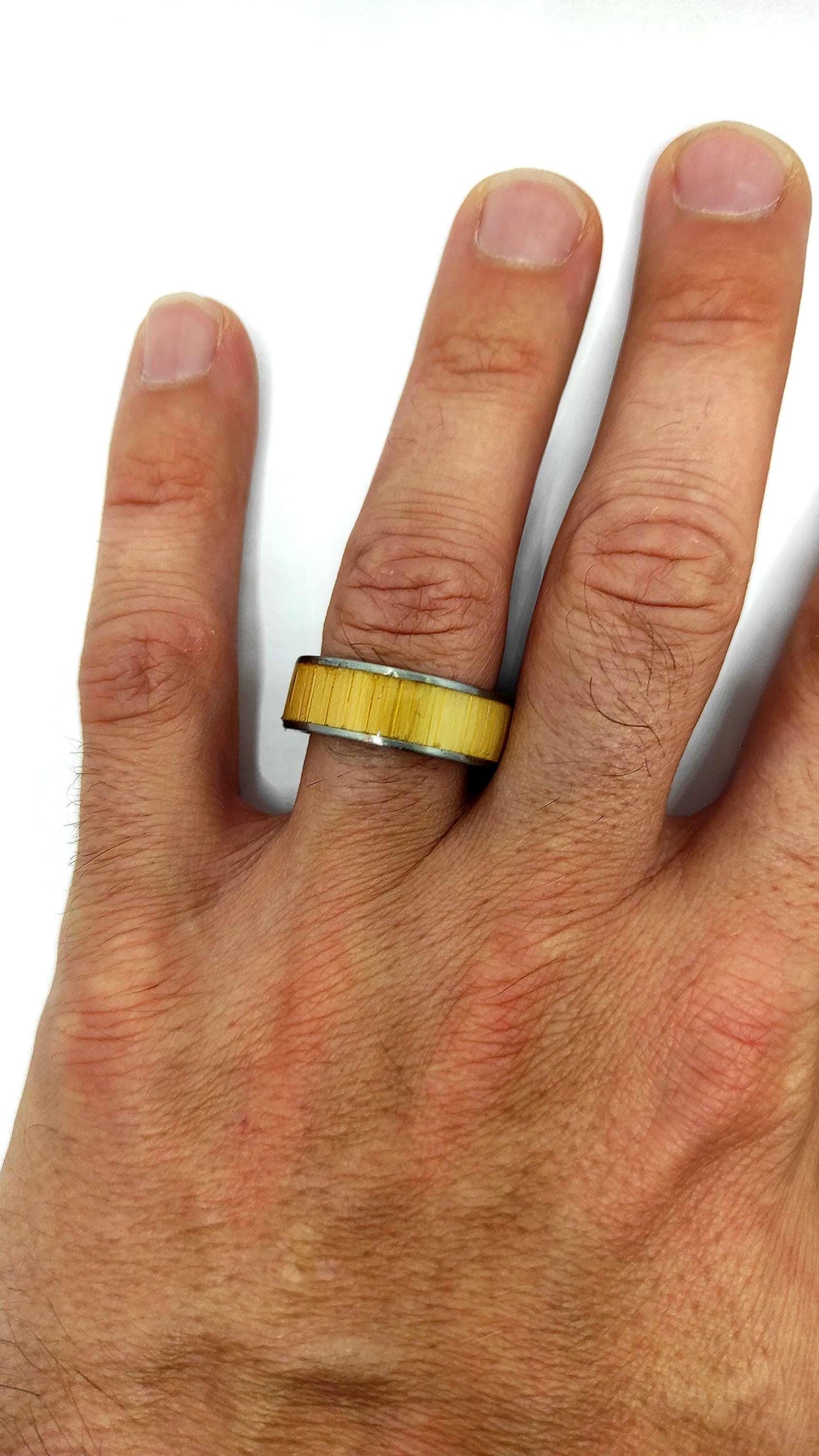 Metal & Wide Bamboo Inlay Ring