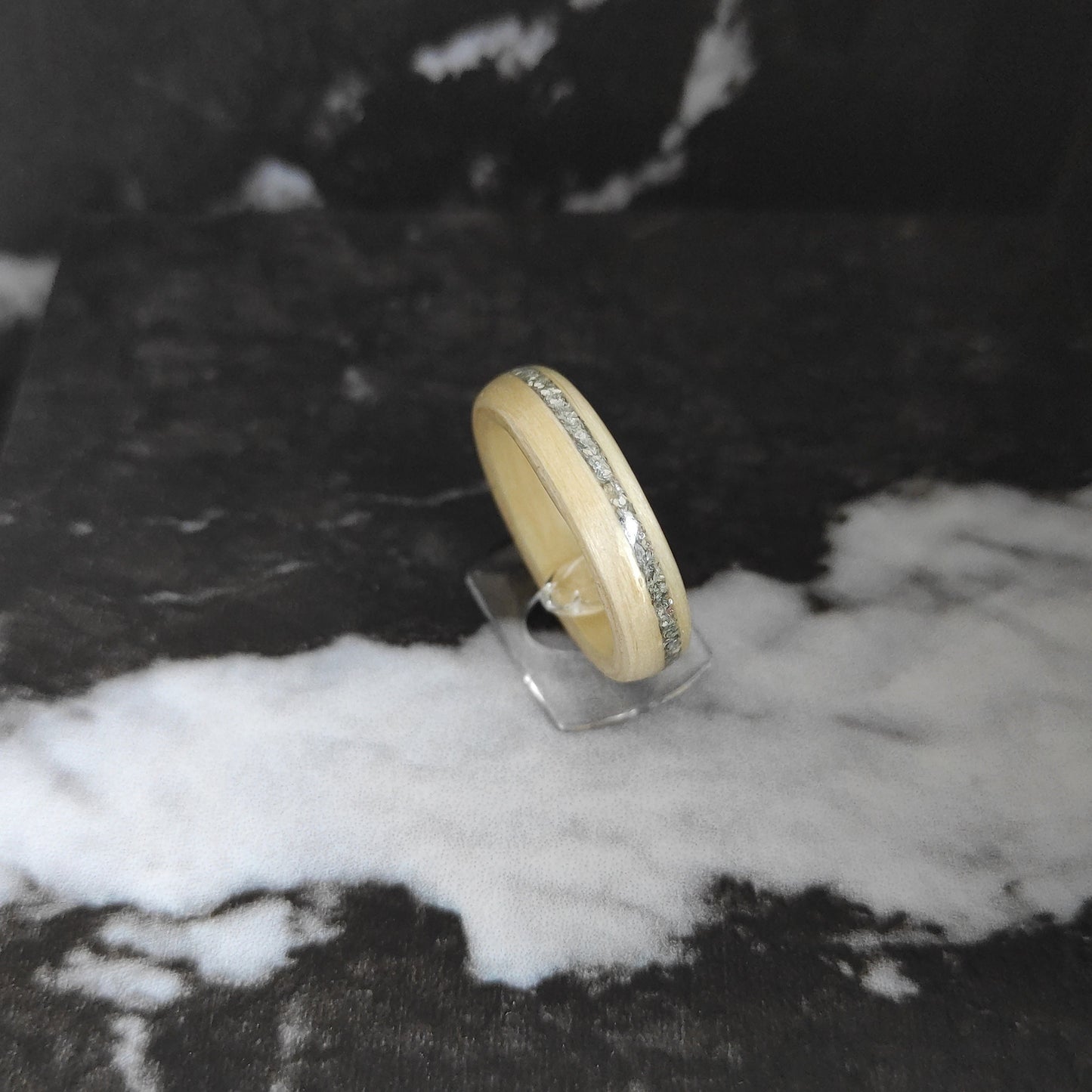 Handmade Maple Wood Ring with Silver Inlay – Minimalist Eco-Friendly Promise Ring
