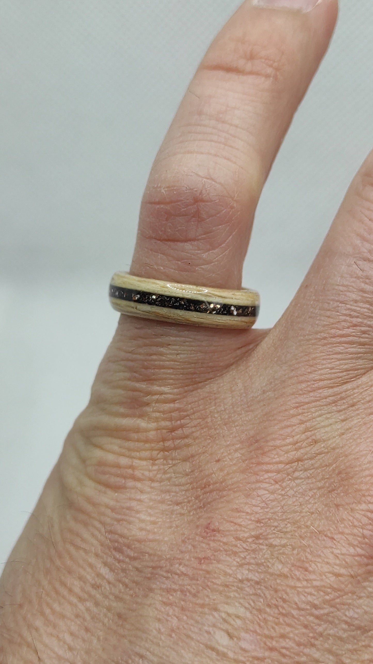Handmade Birch Wood Ring with Brown Glitter