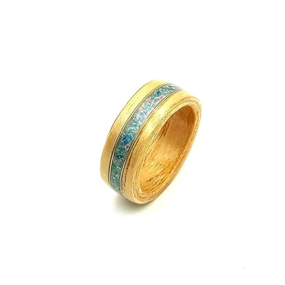BentWood Ash veneer Ring & Turquoise opal. - WoodRingsByJet
