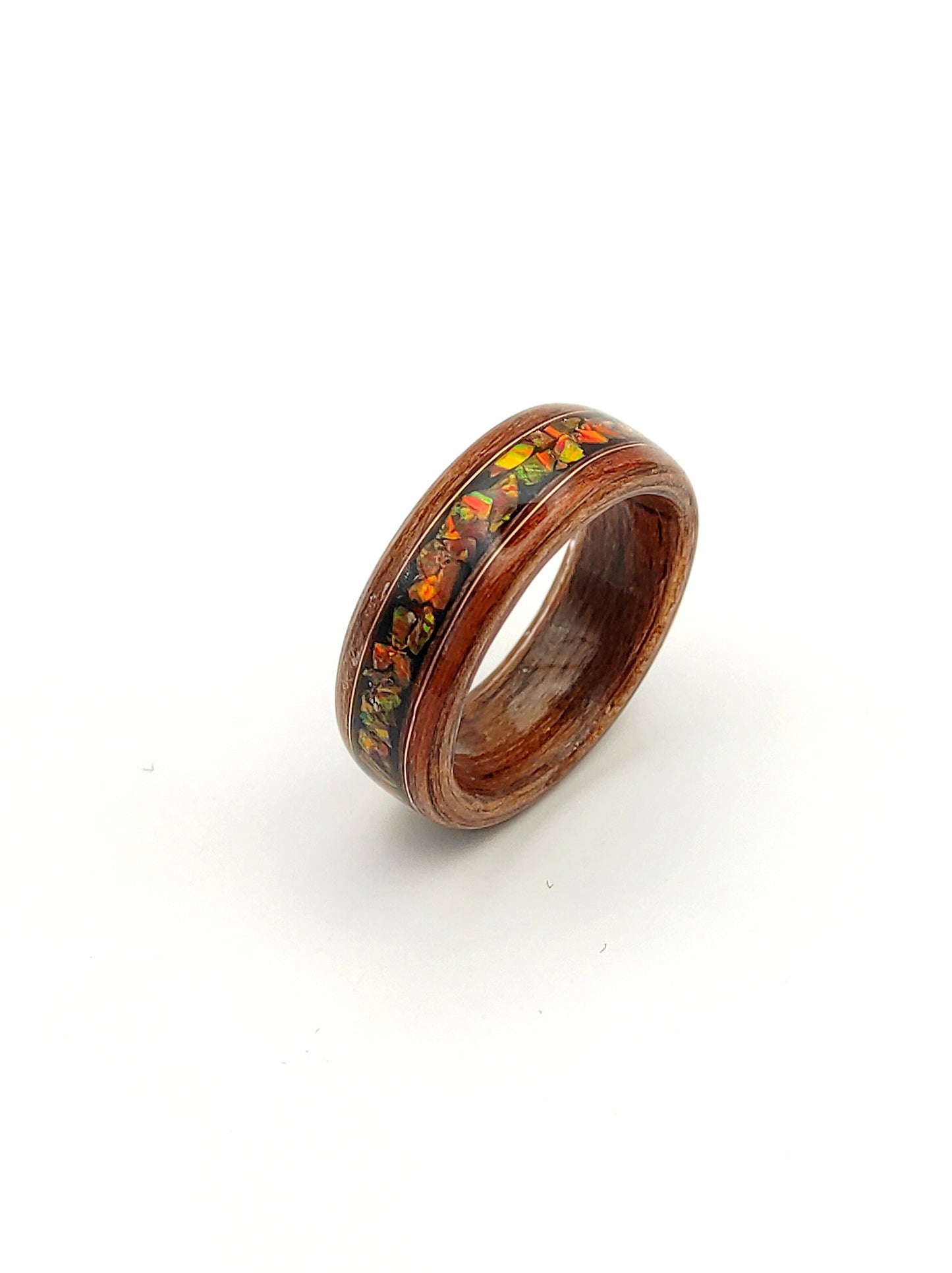 Pierścionek drewniany teak – opal
