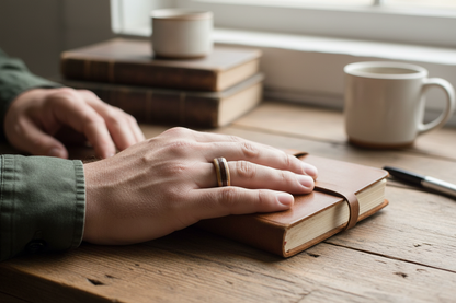 Drewniany pierścionek bukowy wraz z centralnym pasem z ciemnego wenge – handmade