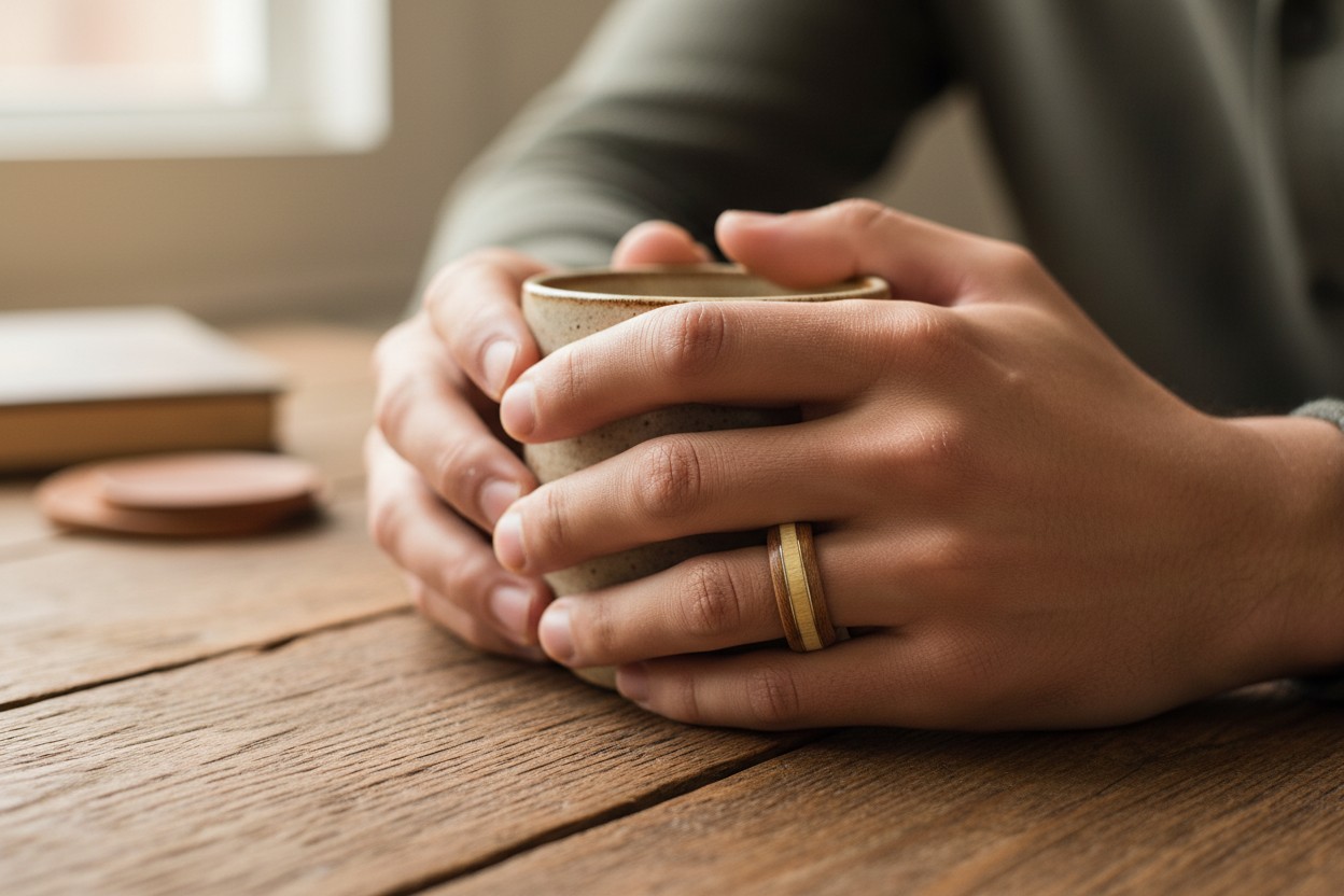 pierścionek drewniany z wiśni z klonu