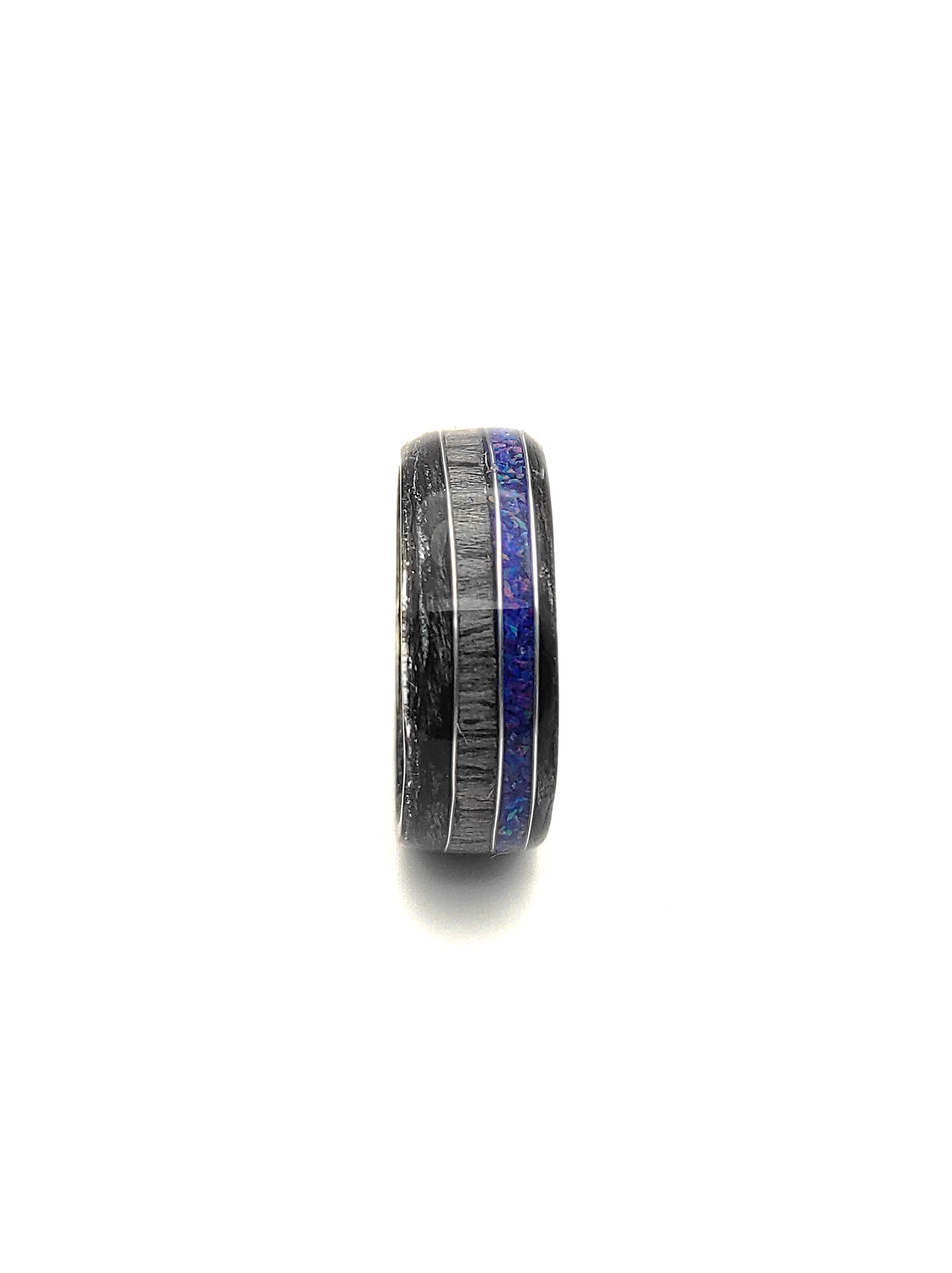 Black Oak & Gray Oak Ring with Blue Opal and Silver Wire