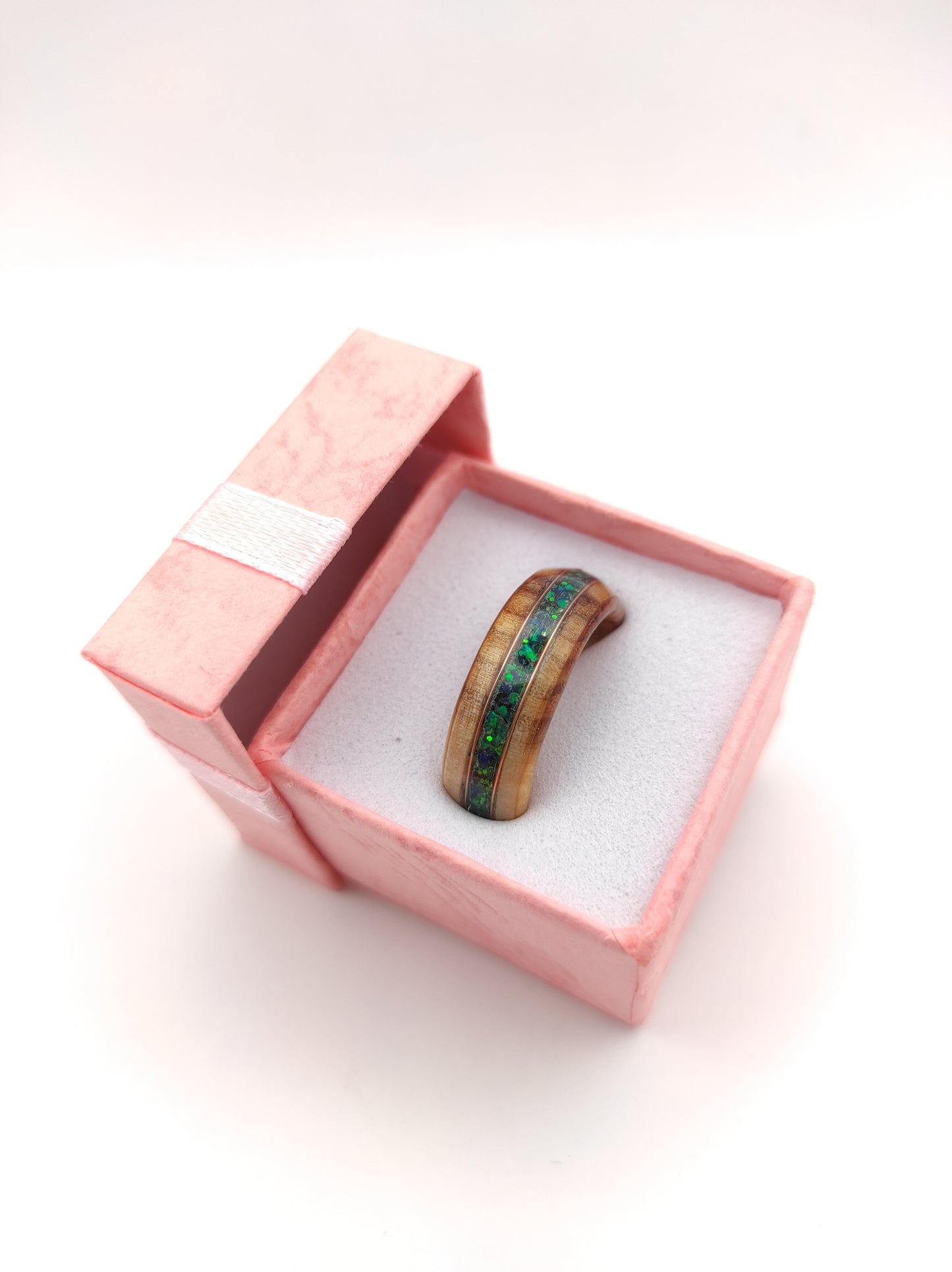 Willow Wood Ring with Green Opal Inlay – Unique Willow Tree Anniversary Gift