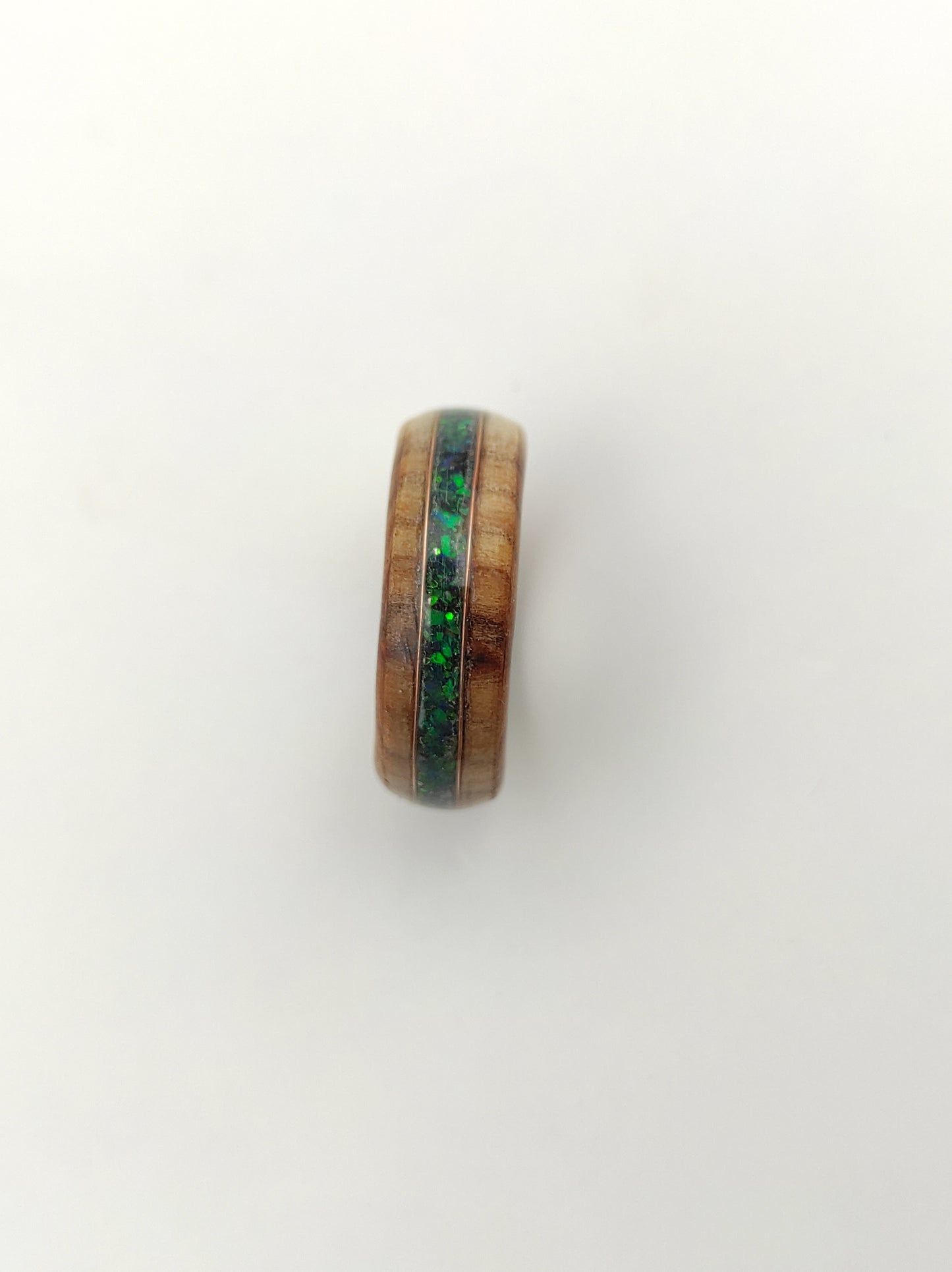 Willow Wood Ring with Green Opal Inlay – Unique Willow Tree Anniversary Gift