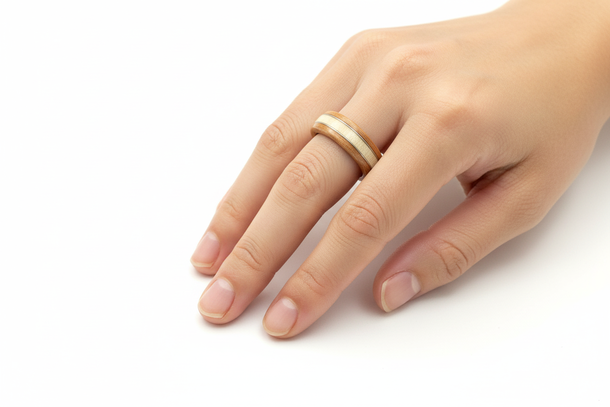 pierścionek drewniany z wiśni z klonu