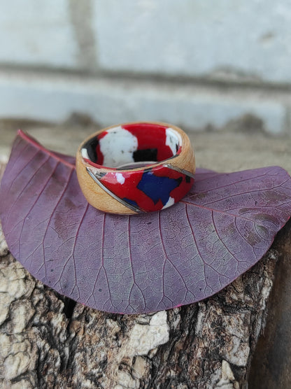 Mozaika z buku – ręcznie wykonany drewniany pierścień - WoodRingsByJet