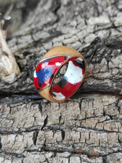Mozaika z buku – ręcznie wykonany drewniany pierścień - WoodRingsByJet