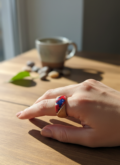 Mozaikowy Pierścionek z Buka – Drewno Bukowe Ręcznie Robiona Obrączka