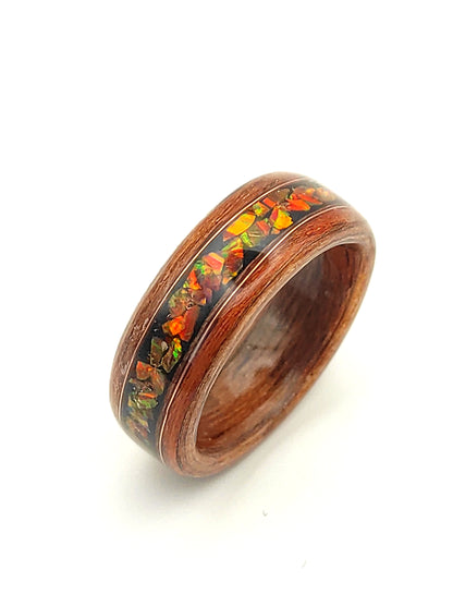 Pierścionek drewniany teak – opal