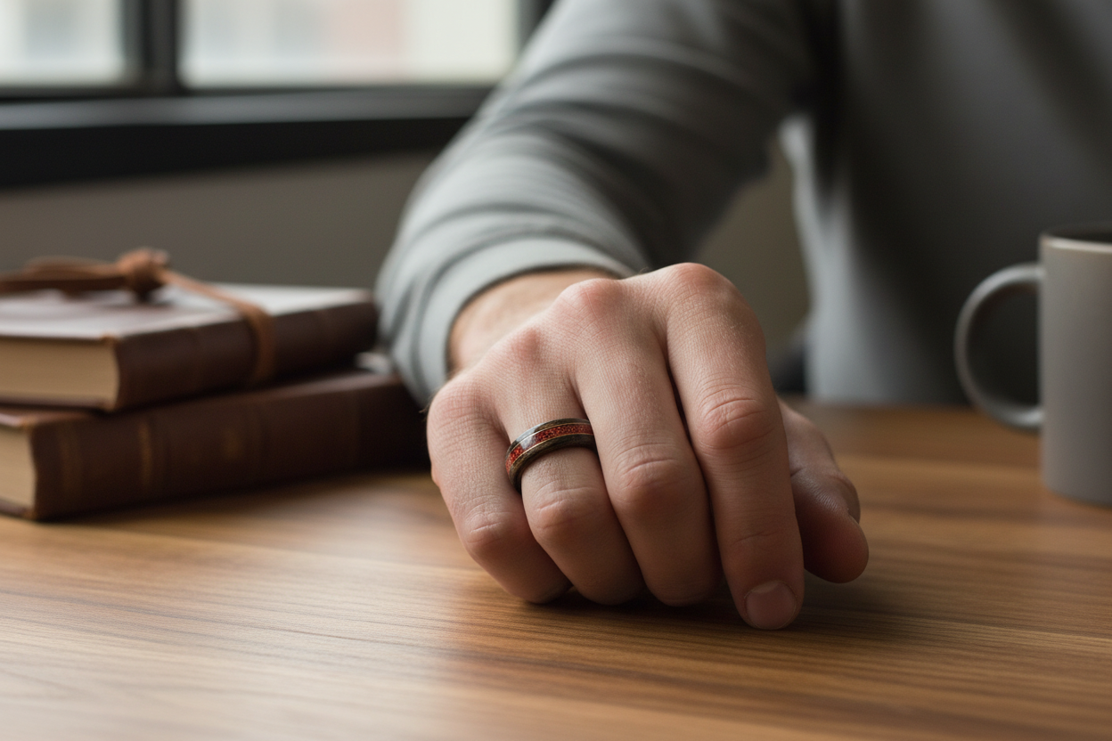 ręcznie wykonany pierścionek drewniany premium