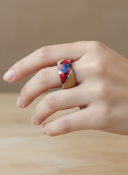 Mozaikowy Pierścionek z Buka – Drewno Bukowe Ręcznie Robiona Obrączka