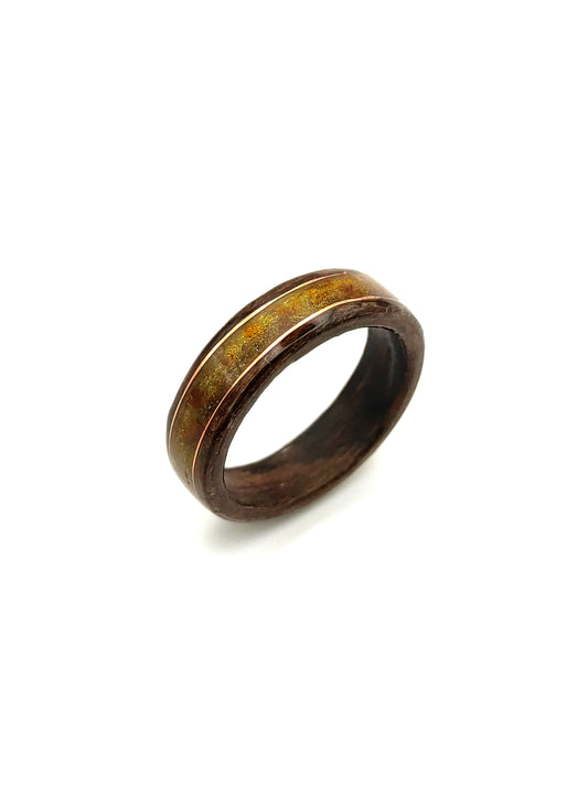 Amber Fog – Wooden Ring with Baltic Amber and Brass Accent