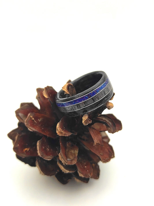Black Oak & Gray Oak Ring with Blue Opal and Silver Wire