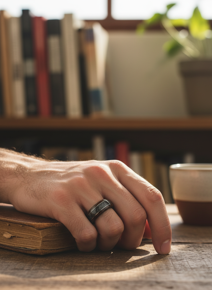 Korzeń Nocy - Ciemny Pierścionek z Naturalnego Drewna